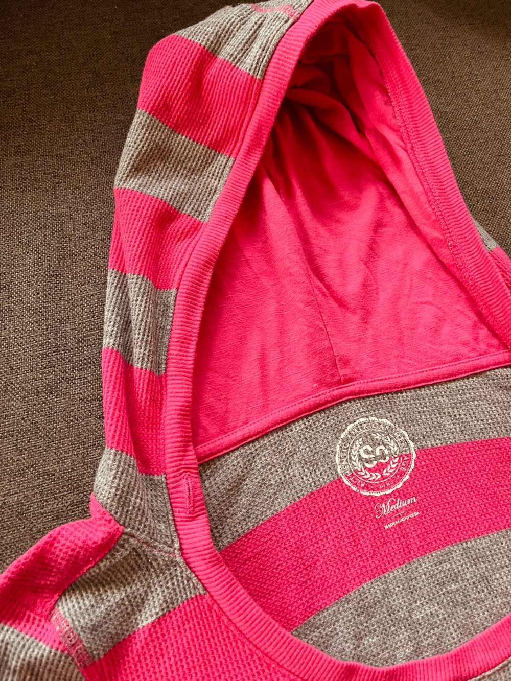 SO Authentic American Heritage Striped Pink Gray Waffle Knit Hoodie women Size S - Picture 4 of 6